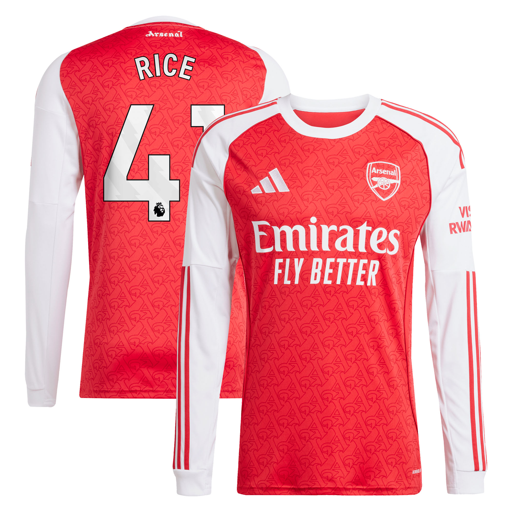 RICE #41 2025/26 Arsenal Long Sleeves Soccer Jersey Home Custom Football Shirt