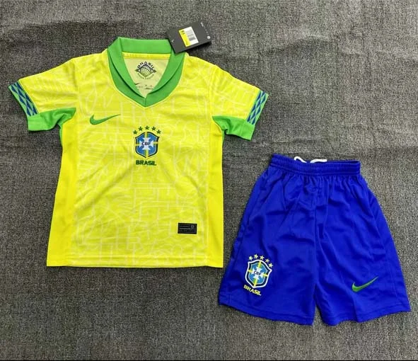 2024 Brazil Home Football Shirt Kids Kits