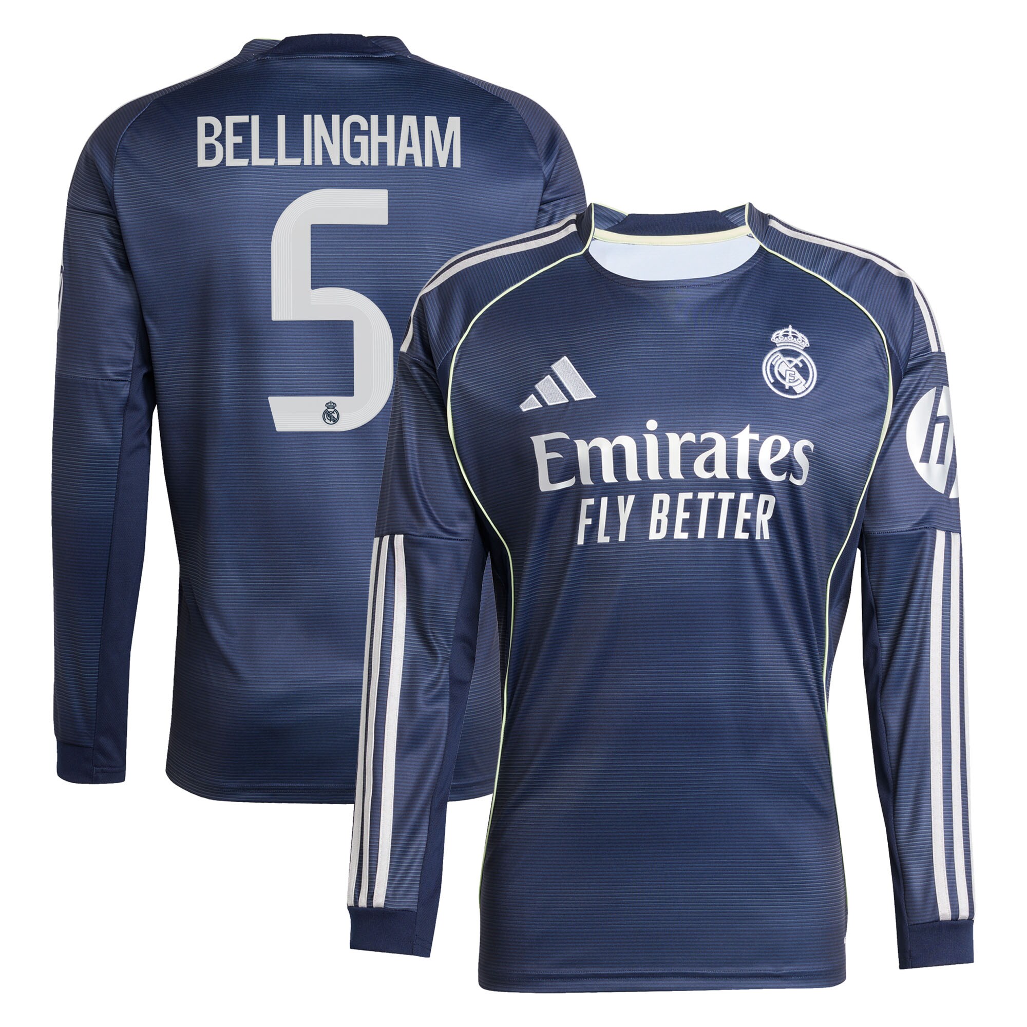 Bellingham #5 2025/26 Real Madrid Long Sleeves Soccer Jersey Away Custom Football Shirt