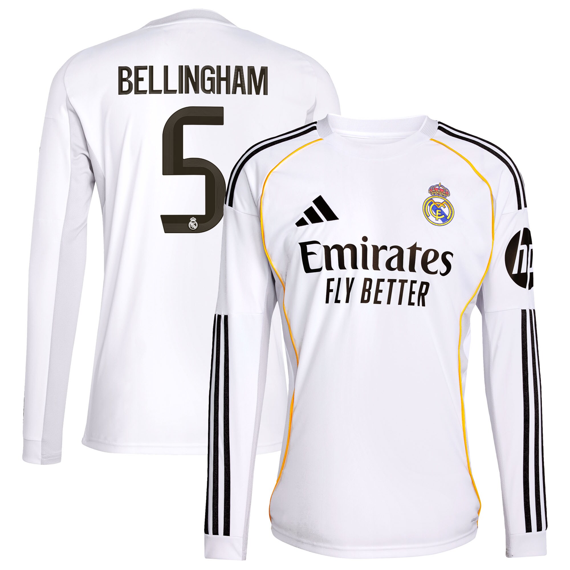 Bellingham #5 2025/26 Real Madrid Long Sleeves Soccer Jersey Home Custom Football Shirt
