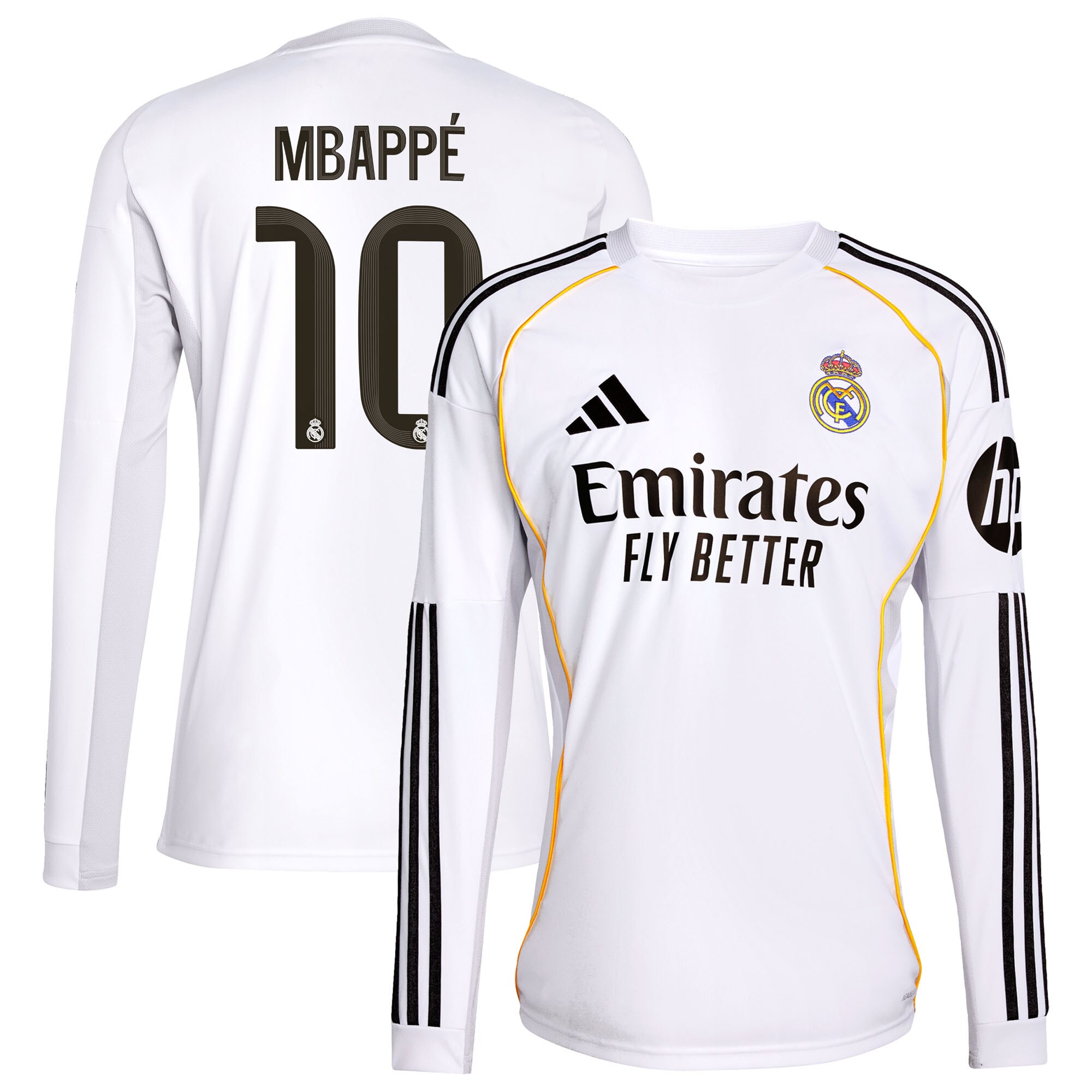 MBAPPÉ #10 2025/26 Real Madrid Long Sleeves Soccer Jersey Home Custom Football Shirt