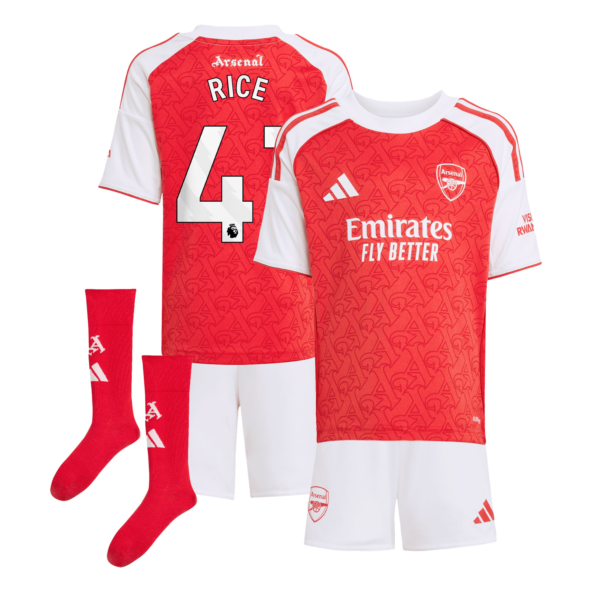 RICE #41 2025/26 Arsenal Home Kids Kits Full Soccer Football Shirt
